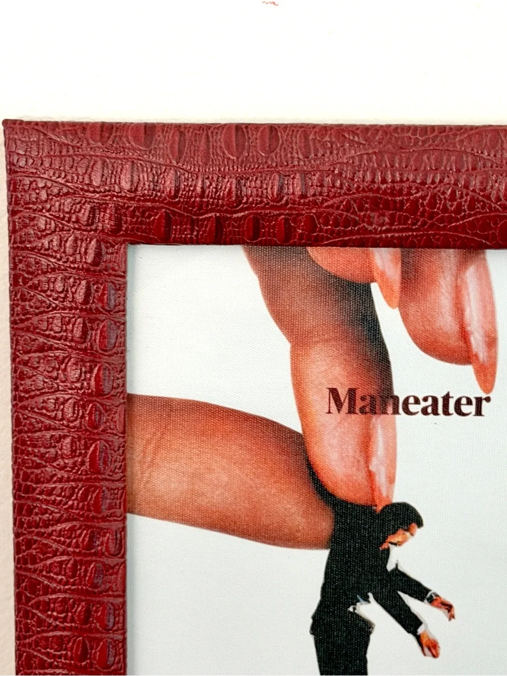 Maneater Canvas Art Print Red Faux Crocodile Snakeskin Framed Wall Hanging Art